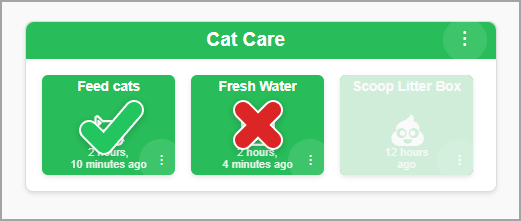 Checked, Xed, and Dimmed cat care buttons
