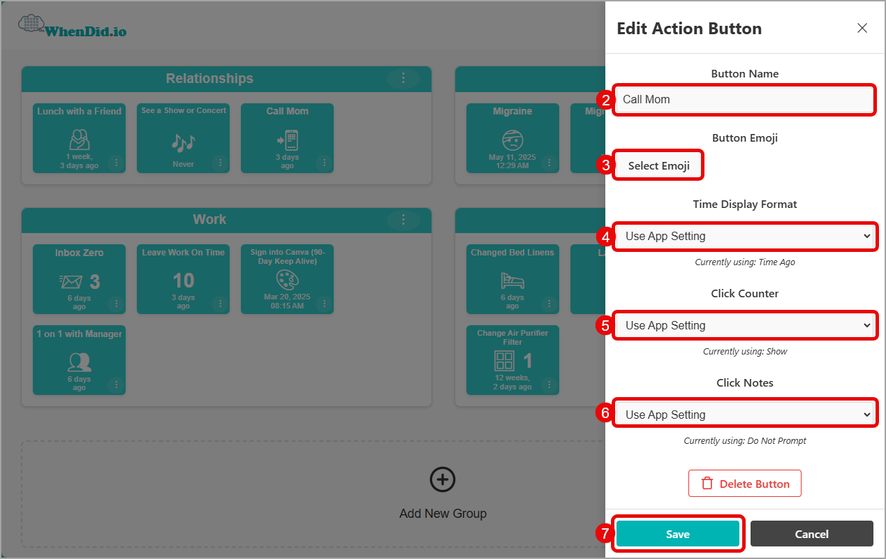 Edit Action Button drawer