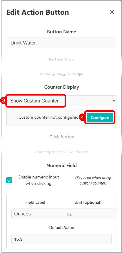 Select and configure a custom counter