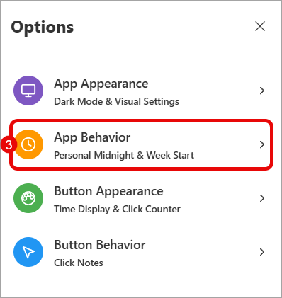 Settings > Options > App Behavior
