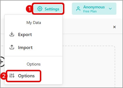 Settings > Options