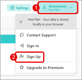 Sign-up steps 1 and 2